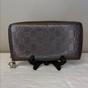 Gucci Guccissima Zip Around Wallet Brown Leather GG Embossed